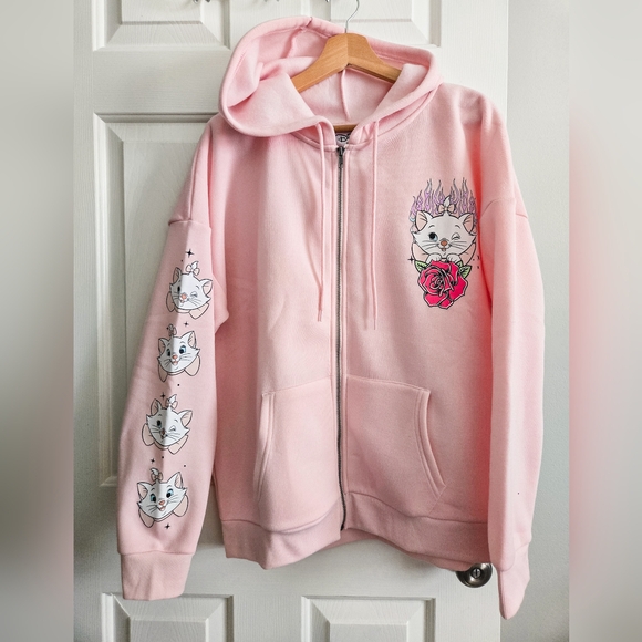Disney Pink Marie Graphic Women Zip-Up Hoodie Ptp 25" Aristrocats - Picture 1 of 6